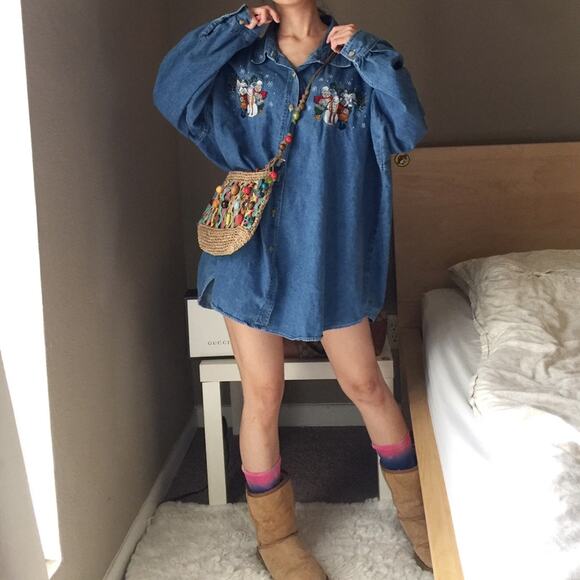 Vintage Tops - Vintage Three Bears Family Snowman Denim Shirt.-CA3